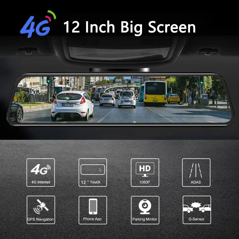 Новинка, 12 дюймов, 4G, ADAS, Android, автомобильная dvr камера, потоковое зеркало заднего вида, 1080 P, WiFi, gps, видеорегистратор, регистратор, специальный видеорегистратор