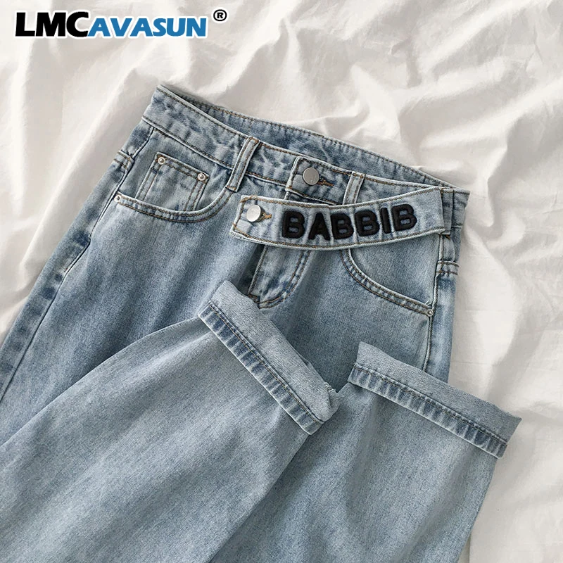 Женские джинсы LMCAVASUN повседневные синие длинные узкие брюки с высокой талией