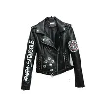 Женская кожаная куртка, осень, искусственная мягкая кожаная куртка, искусственная кожа, заклепки, молния, Женская куртка, уличная одежда, длинный рукав, Женская куртка