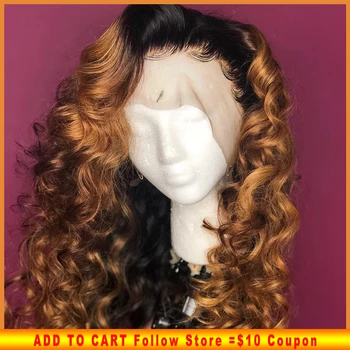 

Colored Ombre 1b 27 Honey Blonde Human Hair Wigs HD Transparent 13X6 Lace Front Wig PrePlucked Loose Deep Wave Remy 150% Density