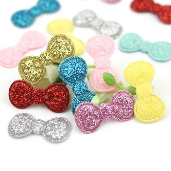 

80PCS 1*2.2cm Glitter Bowknot shap Padded Appliques For Kids Hair BB Clip headwear Supplies DIY Shiny Craft Decor wholesale