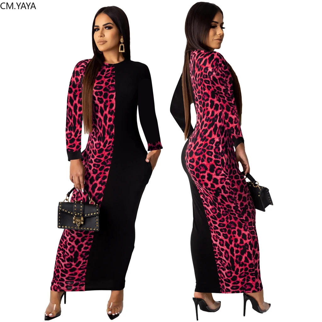 Осень Зима Женское модное леопардовое облегающее длинное Макси платье сексуальное Клубное вечернее платье vestidos плюс размер GLM7239