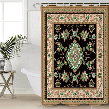 

Turkish Pattern Bathroom Shower Curtain Polyester Fabric With 12 Hooks Waterproof Fabric Shower Curtain