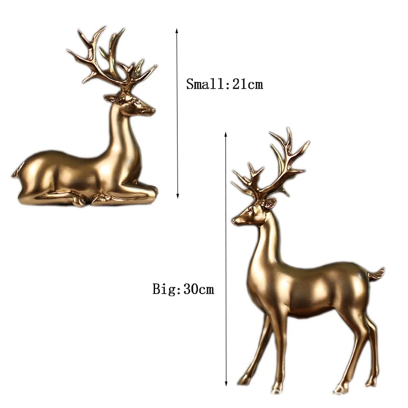  IALJ Top 1 Set of 2 Golden Deer Statue Miniature Model European Resin Deer Living Room Bedroom Wine - 4000260220623