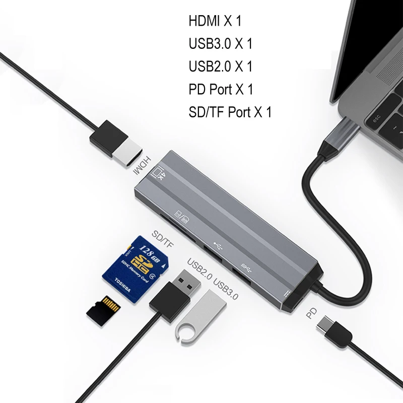 Usb-хаб C концентратор для Мульти USB 3,0 HDMI адаптер док-станция для Mac Book Pro Аксессуары USB-C type C 3,1 сплиттер 3 порта с 8 интерфейсом - Цвет: Black 2