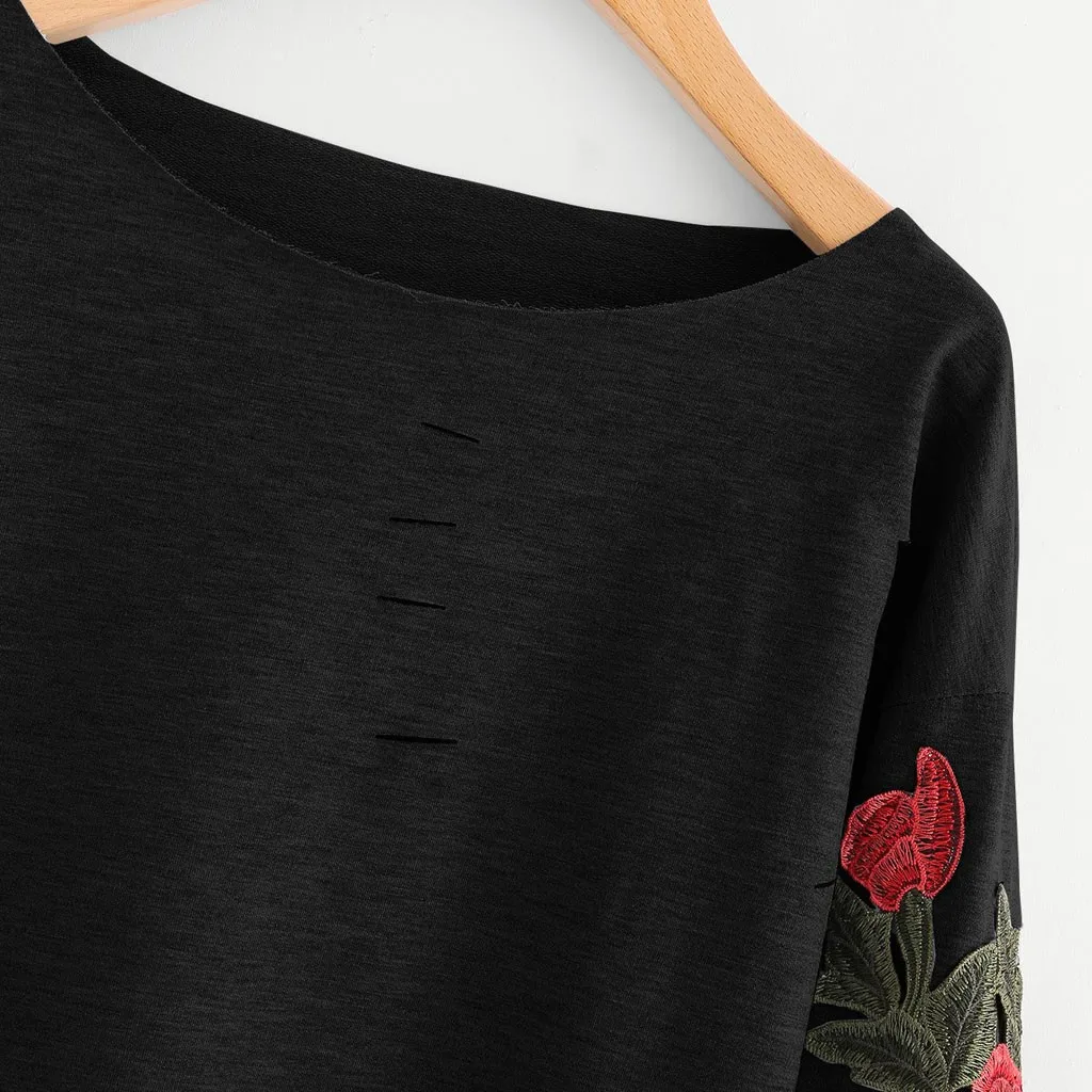 Женские толстовки ropa mujer с круглым вырезом и длинным рукавом, с вырезами, с цветочной аппликацией в виде розы, Длинная женская толстовка bluza damsk moletom feminino