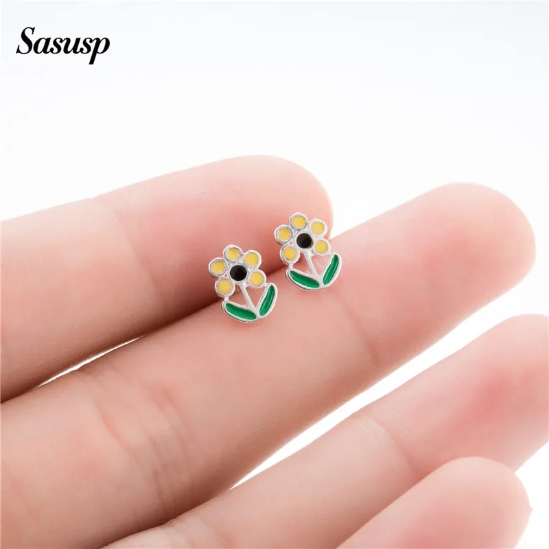 Sasusp Настоящее s925 Серебряные серьги для молодых женщин девушки Мода желтый цветок серьги гвоздики дочь сестра подарок на день рождения
