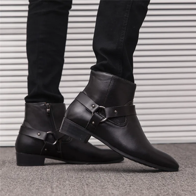 Zapatos De Hombre Cuero/модные зимние мужские мотоциклетные ботинки с острым носком; винтажные повседневные ботинки в английском стиле; большие размеры; 6