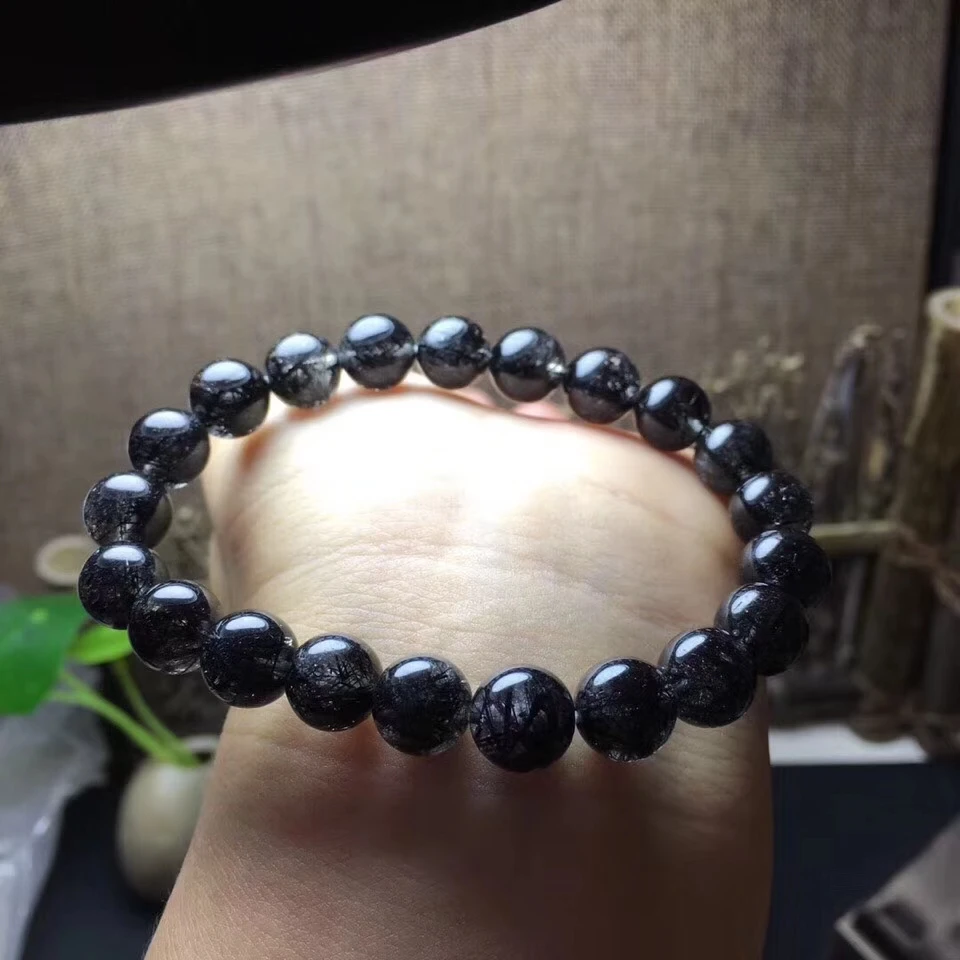 9mm Genuine Natural Black Rutilated Quartz Crystal For Women Men Clear Round Beads Wealthy Stone Bracelet From Brazil AAAAA