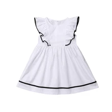 Pudcoco/От 2 до 10 лет; детское платье для девочек; одежда для малышей; летние белые платья с короткими рукавами и оборками; одежда для маленьких девочек