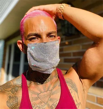 

EASTOKES Men Mouth Mask Cover Rhinestones Face Jewelry Masks Glitter Hollow Out Decorative Crystals Metal Mesh Decor Cool Mask