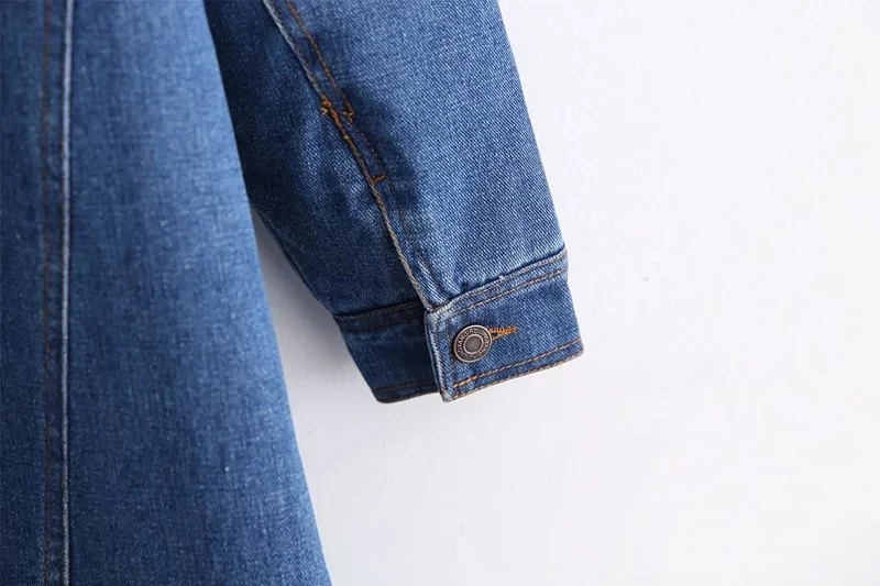 winter overcoat england high street vintage loose oversize single breasted Lamb hair Flocking denim long coat women top
