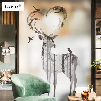 

Nordic Style Window Decorative Film Forest Elk Fashion Art Glass Stickers Animals Stained for Home Decor 2019 New BLT2105
