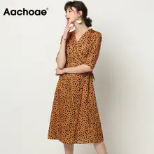 Осеннее модное Повседневное платье с леопардовым принтом для женщин, сексуальное платье с v-образным вырезом и рукавом средней длины с поясом, винтажные платья средней длины vestidos mujer