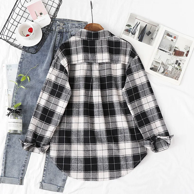 Fashion Women Plaid Shirt Chic Checked 
