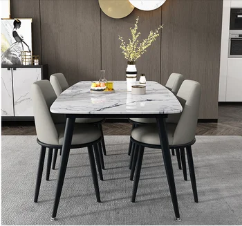 شراءشمال أوروبا الغربية طاولة طعام كرسي مزيج روك لوحة مستطيل الحديثة بسيطة الأسرة الصغيرة الأسرة طاولة طعام Marbl