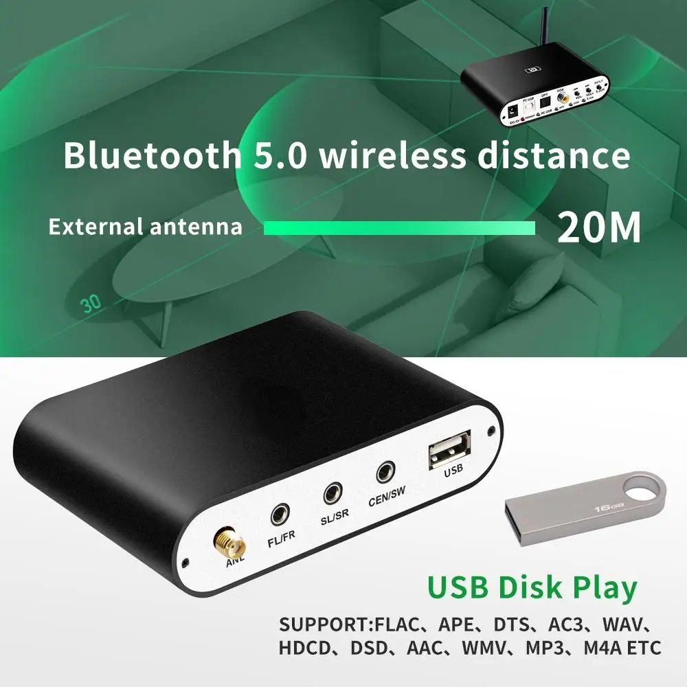 Audio Decoder Receiver Wireless Audio Adapter Optical Coaxial DAC DTS AC3 Converter DA615H 5.1CH Bluetooth 5.0 audio converter adapter audio converter audio decoder
