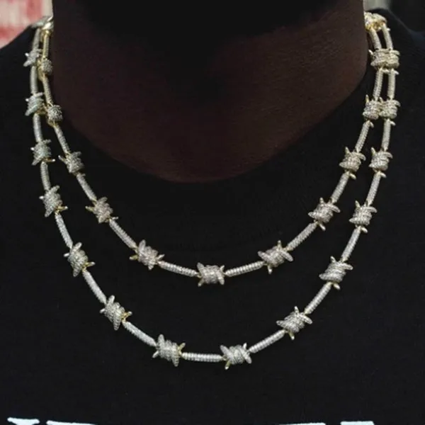 

D&Z Fashion Iced Out Bling CZ Spiral Barbed Wire Chain Necklace Micro Paved Zircon Choker For Men Hip Hop Jewelry
