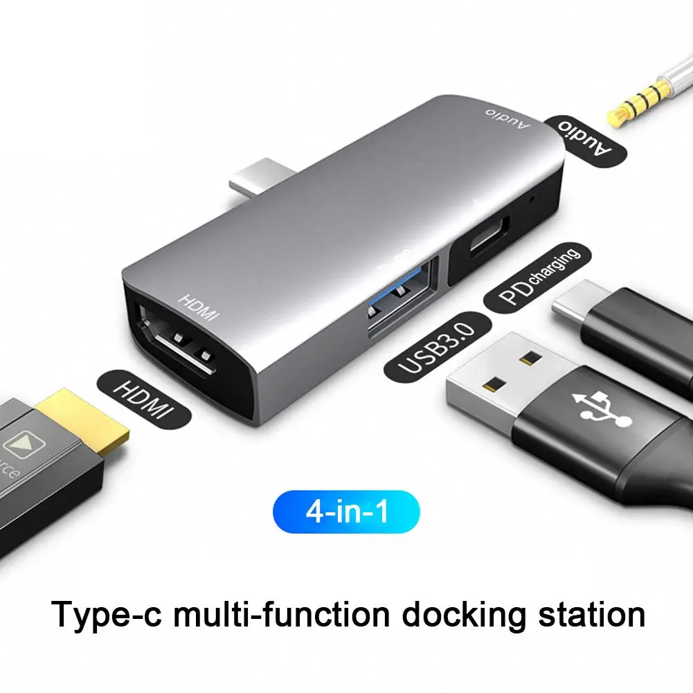 4-в-1 Тип-C USB Hub адаптер для мульти USB 3,0 HDMI адаптер док-станция для MacBook PD 3,0 быстрой зарядки 3,5 мм разъем для наушников для iPad Pro