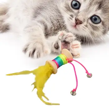 

Kitten Pet Wooden Rolling Bell Feathers Wood Balls Interactive Cats Training Playing Scratching Bite Toys Supply Random