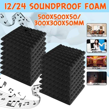

24PCS 30X30X5cm Studio Acoustic Foam Pyramid Shape Soundproof Foam Sound Absorption Treatment Panel Tile Wedge Protective Sponge