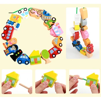 

Kids Wooden Toys Assembleoys Blocks Kids Fram Car Stringing Game Blocks Cartoon Educational Toys For Baby Children New