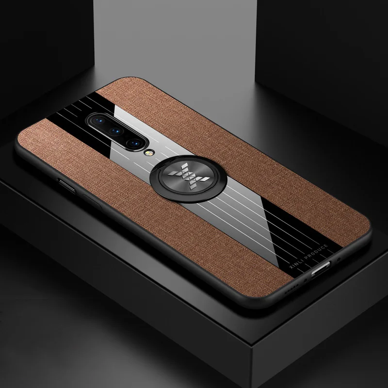 Ikrsses для OnePlus 7 Pro Чехол простая скатерть текстура автомобильный держатель с магнитным креплением чехол для OnePlus 6 6T края из ТПУ и ПК задняя панель Крышка - Цвет: Brown and Ring