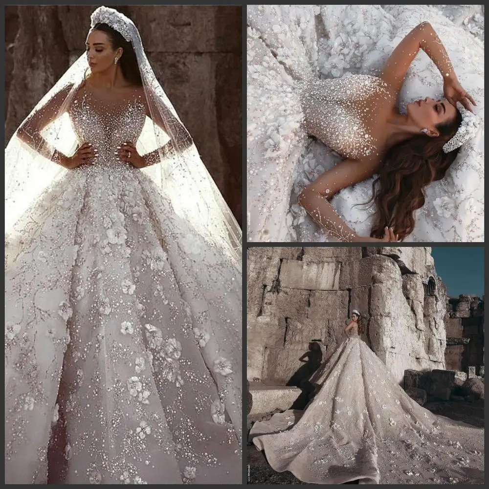 Свадебное платье с длинным рукавом роскошное свадебное в арабском стиле из Дубая