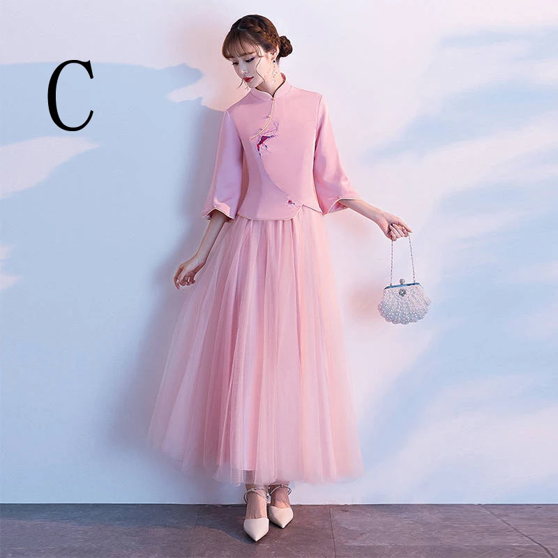 Костюм в китайском стиле, улучшенный китайский стиль, cheongsam Hanfu, комплект с платьем из двух предметов - Цвет: C
