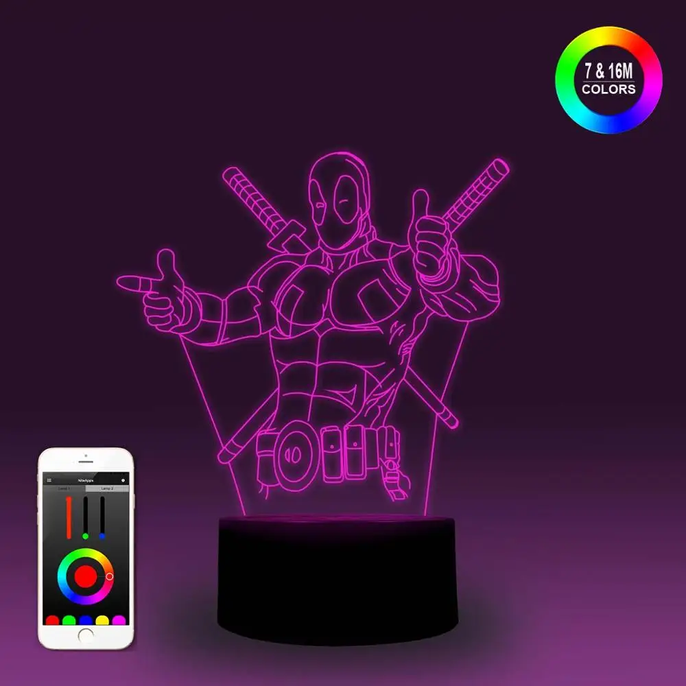 

NiteApps 3D Deadpool Thumbs up Night Light Desk Table Illusion Lamp Holiday Birthday Gift APP/Touch Control