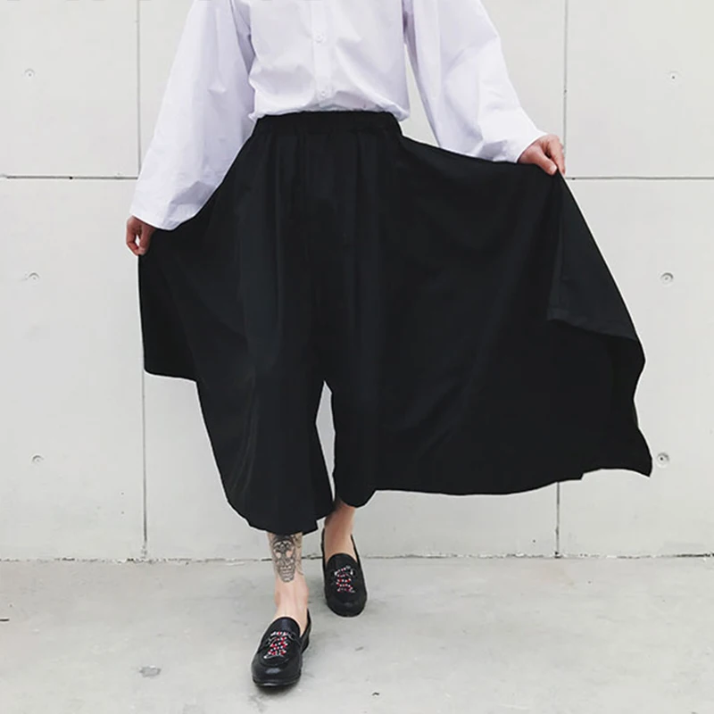 Men's trousers spring/summer super loose culottes nine minute trousers bell-bottom casual for men large black