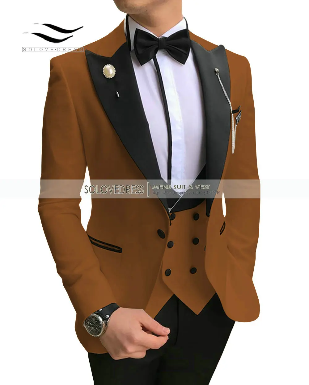 Solovedress 3 шт. мужской деловой костюм одежда Slim Fit смокинг жених двубортный жилет куртка Tux брюки пик лацкане Мода M21