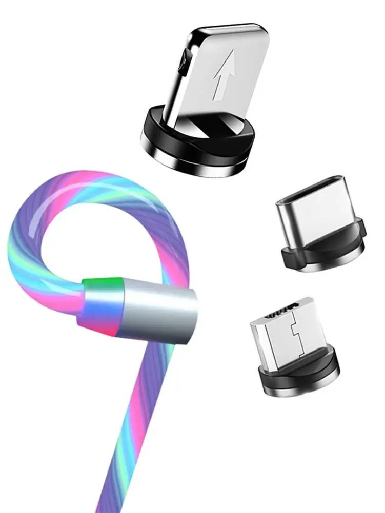 

3 In 1 Magnetic Streamer Fast Charging Cable With Seven Colors For Phone Dustproof Plug