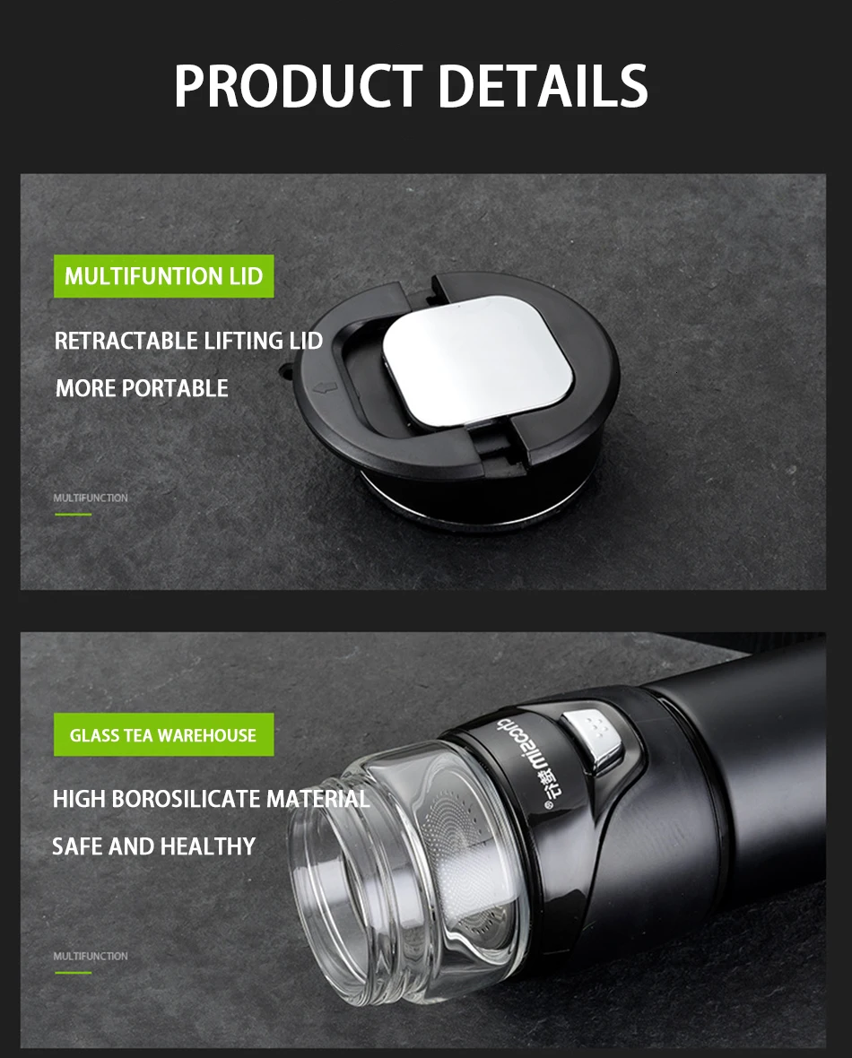 Car Use Stainless Steel Thermos For Tea Multifunction Tumbler Vacuum Hydro Thermal Flask Portable Tea Water Separated Cup