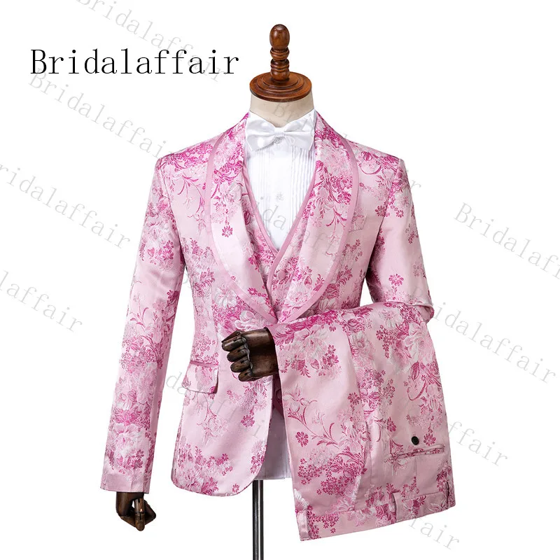 Bridalaffair разработан розовый цветок пиона жаккардовый костюм мужские свадебные вечерние смокинги для выпускного вечера костюмы с лацканами модная одежда певицы