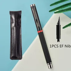 Pluma estilográfica clásica de marca de lujo de alta calidad, bolsa de regalo de cobre esmerilado, pluma de caligrafía de tinta de Punta Negra de titanio