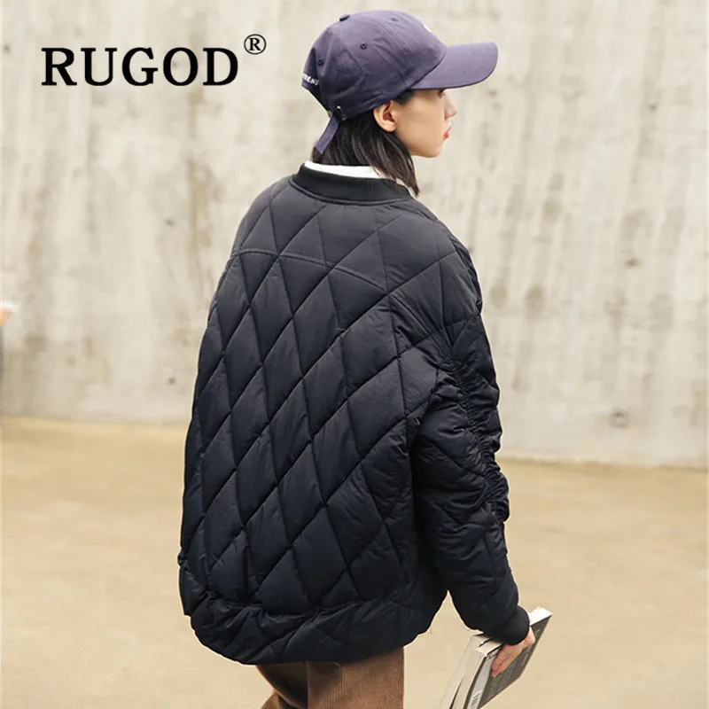 RUGOD, женский зимний пуховик, хлопок, теплый, свободный, однотонный, куртки, короткие куртки, Новое поступление, модный Женский Повседневный корейский Базовый Топ