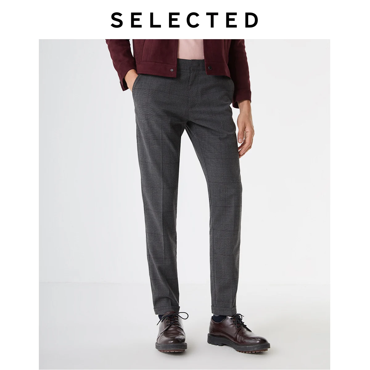 Мужские узкие брюки в клетку в деловом стиле S | 419414522 - Цвет: CHARCOAL GREYMELANGE