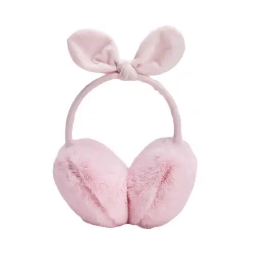 Pink Милые женские зимние однотонные плюшевые теплые наушники с бантом - Цвет: Pink