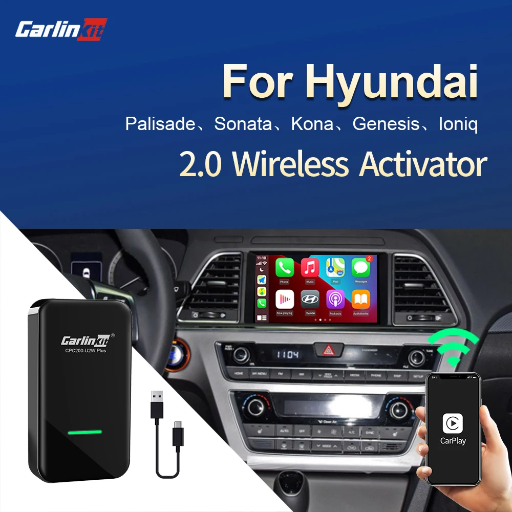 Carlinkit 2.0 Wireless CarPlay Adapter for Hyundai Palisade Sonata Kona Genesis Ioniq Accent Azera Grandeur Mistra Tucson Rouens