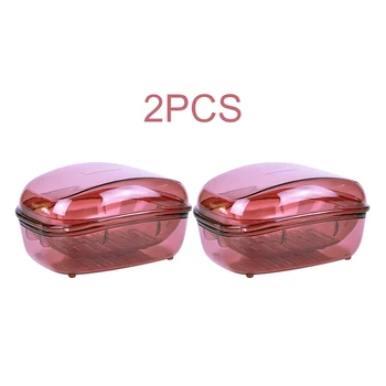 

2pcs Fast Drain Transparent Plastic For Home Anti Slip Soap Case Solid With Lids Bathroom Container Box Portable Double Layer
