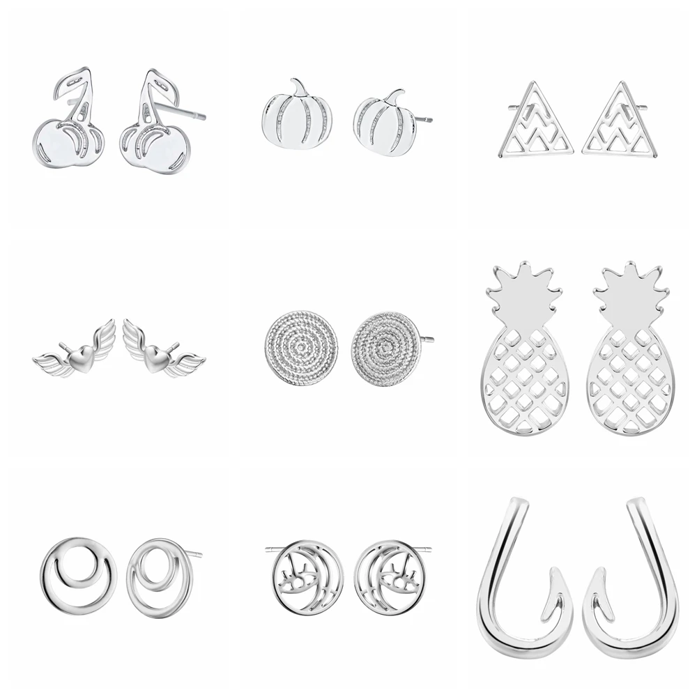 

Geometric Stud Earrings Leaf Wings Pineapple Pumpkin High Quality Zinc Alloy 2 Colors Gold & Silver Stud Earrings For Women