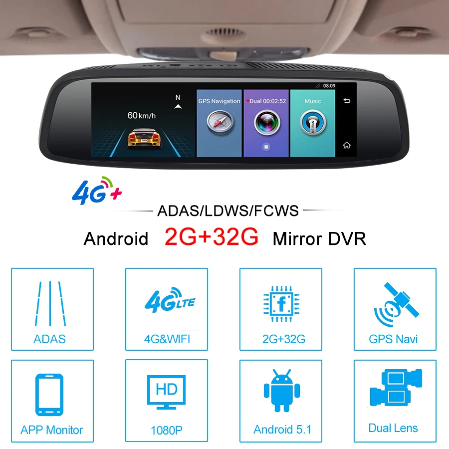 TOPSOURCE 2+ 32G автомобильное специальное зеркало DVR камера 4G Android 7,8" ADAS BT Full HD 1080P видео рекордер видеорегистратор зеркало заднего вида
