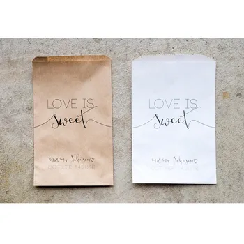 

Custom Wedding Favor Bags - Candy Buffet Desserts Rehearsal Dinner Bag, Love Is Sweet, Engagement Bridal Shower Favor paper bags