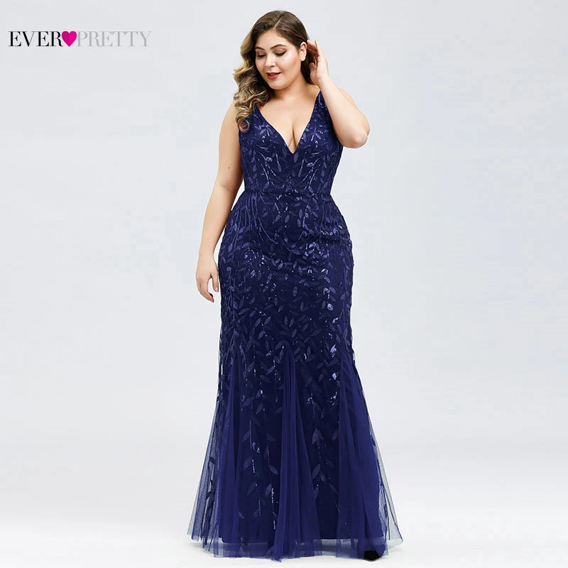 Elegant Plus Size Prom Dresses Long Ever Pretty Robe De Soiree Mermaid V Neck Sequined Wedding Party Gowns Vestidos De Fiesta