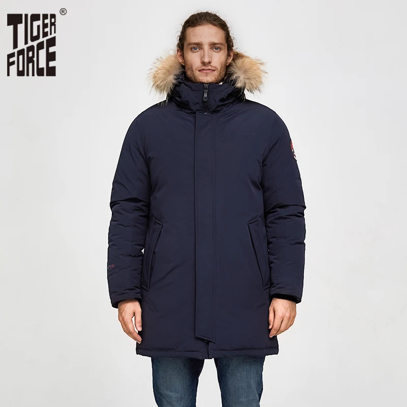 

Tiger Force Men Winter Jacket Outdoor Alaska Snowjacket Male Thicken Medium-long Warm Coat with Hooded Real fur Overcoat