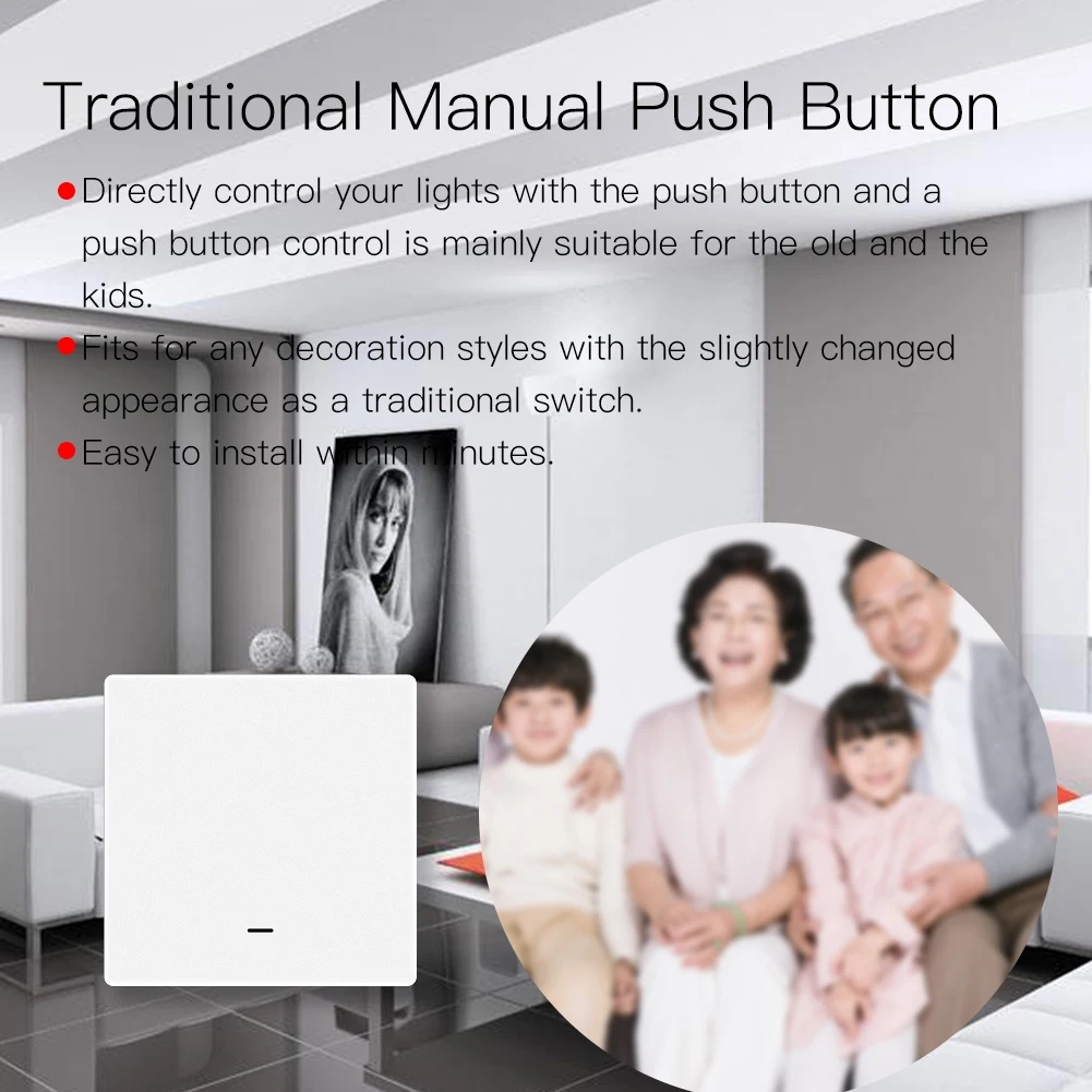 WiFi Push Button Smart Switch 1/2/3 Gang Remote Control Light Switch By Smart life/Tuya App Works with Alexa, Google Home
