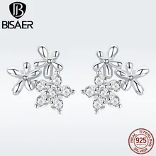 925 пробы серебряные прозрачные CZ Цветочные растения Гипсофилы маленькие серьги гвоздики для женщин Свадебные подарки массивные ювелирные изделия GAE030