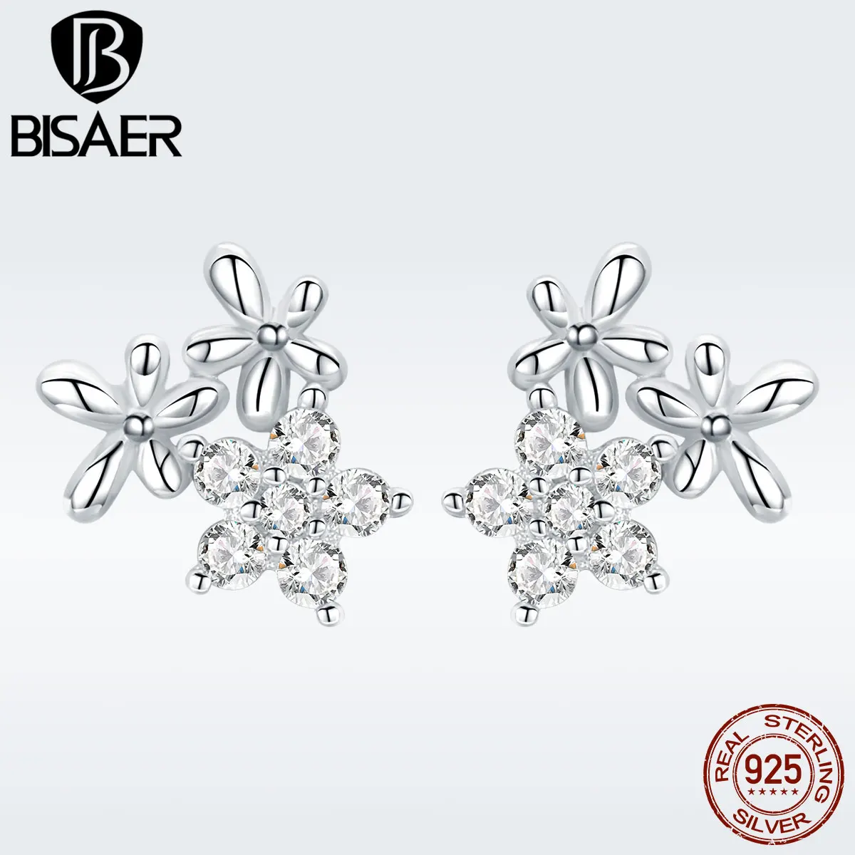 

925 Sterling Silver Clear CZ Flower Plant Gypsophila Small Stud Earrings for Women Wedding Gifts Statement Jewelry GAE030