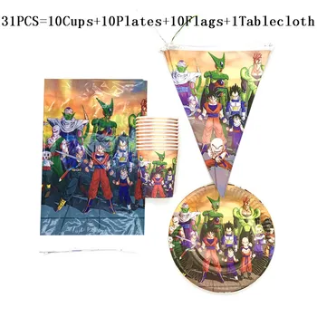 

61Pcs/31Pcs Disney Dragon Ball Z Kids Favor Tableware Boy Girl Birthday Plates Cups Flag/Banner Table Cover Decorations Supply